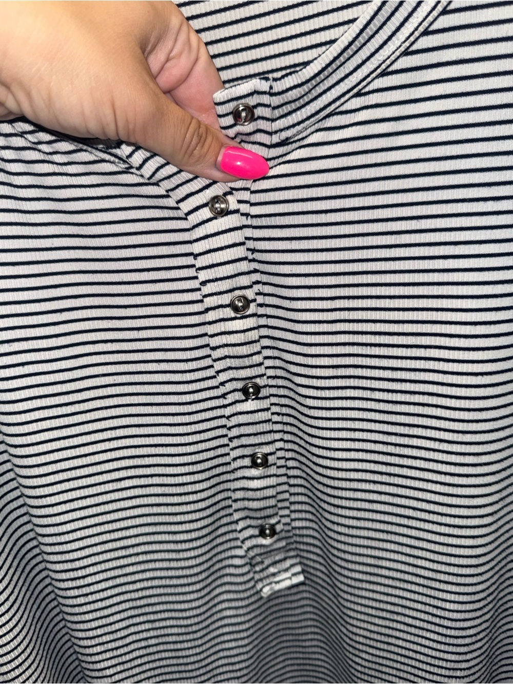 entro Black Striped Long Sleeve Oversized Henley Top - Picture 3 of 5